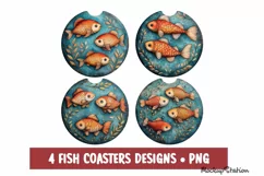 Fishing Car Coaster PNG, Vintage Fish Round Sublimation Product Image 1