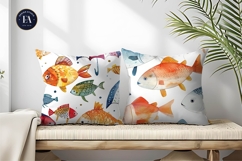 Fantasy Watercolor Fish with Umbrella Fins Digital Paper Product Image 2