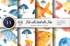 Fish with Umbrella Fins Watercolor Seamless Digital Paper Product Image 1