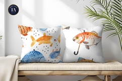 Fantasy Watercolor Fish with Umbrella Fins Digital Paper Product Image 2