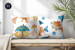 Fish with Umbrella Fins Watercolor Seamless Digital Paper Product Image 2