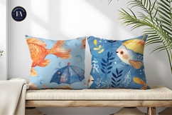 Fantasy Watercolor Fish with Umbrella Fins Digital Paper Product Image 2