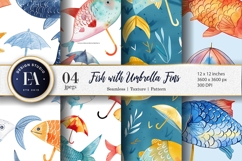 Fish with Umbrella Fins Watercolor Seamless Digital Paper Product Image 1