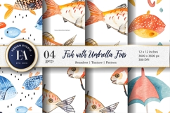 Fantasy Watercolor Fish with Umbrella Fins Digital Paper Product Image 1