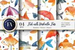 Fantasy Watercolor Fish with Umbrella Fins Digital Paper Product Image 1