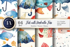 Magical Umbrella Finned Fish Watercolor Seamless Paper Product Image 1