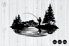 Fisherman Fishing On Lake SVG, Fishing SVG, Man Fishing SVG Product Image 1