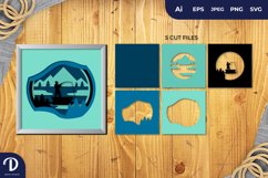 3D Shadowbox Fishing on The Lake Layered Papercut Product Image 1