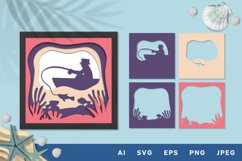 3D Shadowbox Fisherman Fishing in the Shallow Sea Papercut Product Image 1
