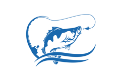 Jumping Fish with Fishing Rod and Splash Logo Design Product Image 1