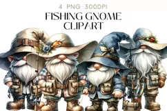 Fishing Gnomes Clipart Watercolor PNG Product Image 1