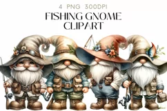 Fishing Gnomes Clipart Watercolor PNG Product Image 1