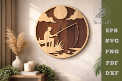 Fishing Round Lasercut Wall Decor SVG Product Image 1