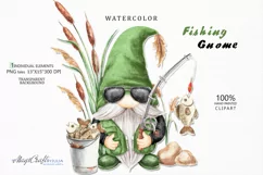 Watercolor Fishing Gnome Png clipart , digital clipart Product Image 1