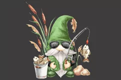 Watercolor Fishing Gnome Png clipart , digital clipart Product Image 2
