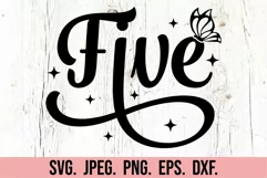 5th Birthday Girl Butterfly SVG - Five 5 Birthday Girl PNG Product Image 6