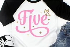 5th Birthday Girl Butterfly SVG - Five 5 Birthday Girl PNG Product Image 1