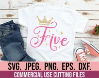 5th Birthday Girl SVG - Five Princess 5 Fifth Birthday Girl Product Image 3