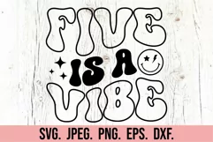 Five Is A Vibe SVG - 5th Birthday Retro - Birthday Girl PNG Product Image 5