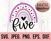Rainbow 5th Birthday Girl SVG - Five Fifth Rainbow PNG Product Image 2