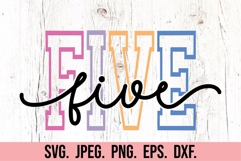 Five Birthday Girl SVG - 5th Birthday Girl Varsity Font PNG Product Image 5