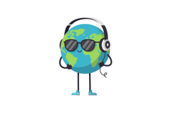 Cartoon Earth character wearing sunglasses and headphones in Product Image 1