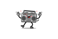 Happy cartoon boombox character dancing joyfully in a flat v Product Image 1