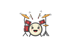 Happy cartoon drum set with smiling face in flat vector art Product Image 1
