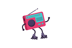 Retro radio character with roller skates in a playful flat v Product Image 1