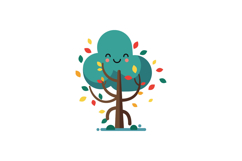 Happy cartoon tree with colorful leaves in flat design vecto Product Image 1