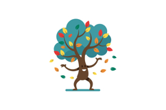Happy cartoon tree character with colorful leaves in a playf Product Image 1