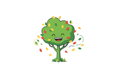 Happy cartoon tree with colorful leaves in a playful flat ve Product Image 1