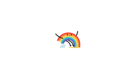 Happy rainbow with arms embracing fluffy clouds in minimal v Product Image 1