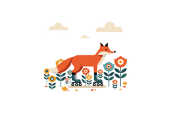 A fox rollerblading through colorful flowers in a playful fl Product Image 1