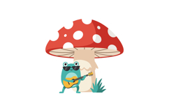 A cheerful frog playing guitar under a large red and white m Product Image 1