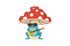 Blue frog wearing sunglasses playing guitar under a large re Product Image 1