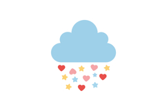 Blue cloud with colorful hearts and stars falling down in a Product Image 1