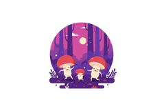 Whimsical mushrooms dancing under a full moon in a vibrant f Product Image 1