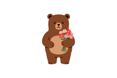 Cute brown bear holding a bouquet of colorful flowers in a m Product Image 1