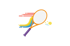 Dynamic tennis racket with colorful motion lines in flat vec Product Image 1