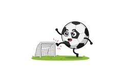 Cartoon-style soccer ball character kicking towards a goal i Product Image 1