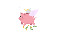 Cute pink piggy bank with angel wings and halo surrounded by Product Image 1