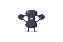 Cheerful cartoon character lifting weights in a playful, min Product Image 1