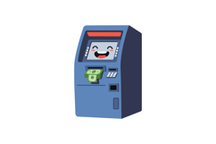 Cheerful ATM machine with smiling face and cash dispensing i Product Image 1