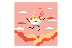 Cheerful bowl of noodles with chopsticks dancing among fluff Product Image 1