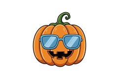 Happy orange pumpkin wearing stylish blue sunglasses in a pl Product Image 1