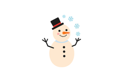 Cheerful snowman wearing a black top hat and blue scarf crea Product Image 1