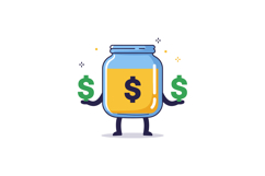 Money jar character with dollar signs in hands, flat design Product Image 1