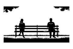 Two figures sitting on a park bench in silhouette style, min Product Image 1