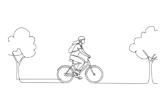 A cyclist riding a bike through a park surrounded by trees i Product Image 1